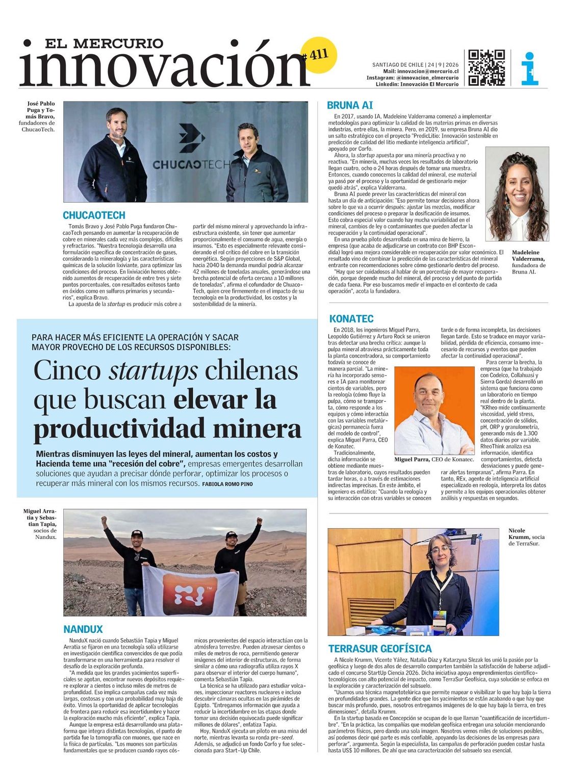 Portada del cuerpo Innovación de El Mercurio, 24/09/2026